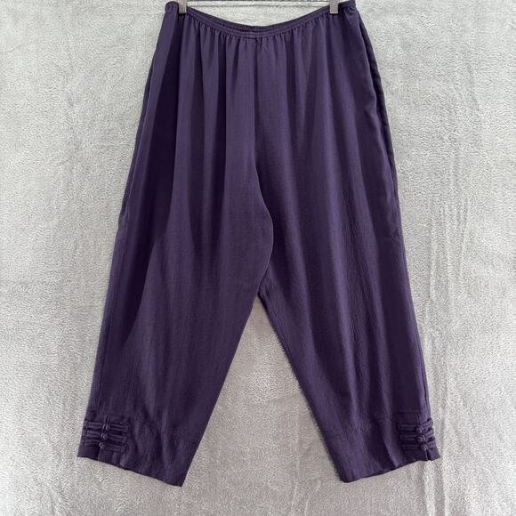Citron Pants Women 1X Purple Textured Silk Wide Leg High Rise Pull On Lagenlook - Picture 1 of 15